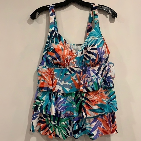 NWT Swim Solutions Palm Springs Print Tiered Top - Picture 4 of 9